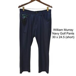 William Murray Mens Navy Blue Plaid Trim Straight Fit Golf Pants 30 x 24.5 Short